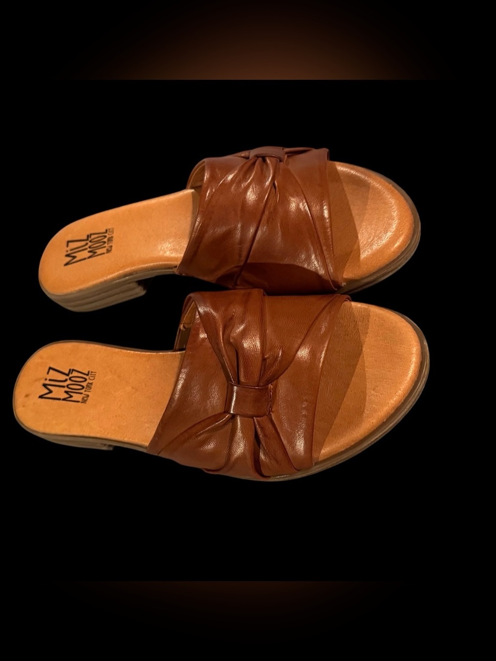 Miz Mooz Women's Brandy cognac/caramel brown Leather Slide Sandals